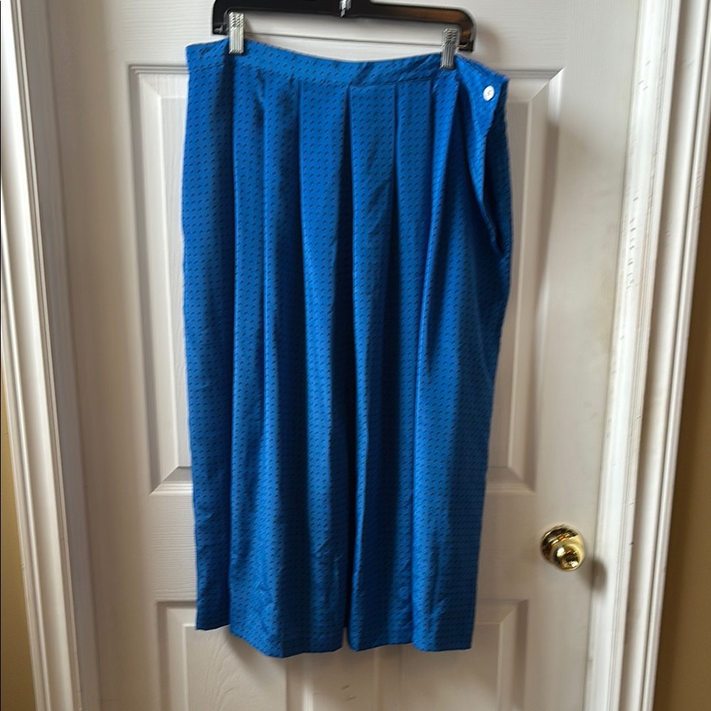 Bright Blue A-Line Skirt with Black Polka Dots and Pockets!